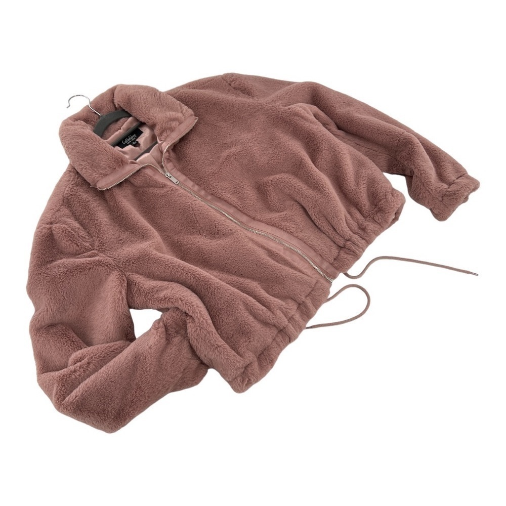 Coffee Shop Dusty Pink Jacket Faux Fur zip front bomber size XL - Picture 5 of 12
